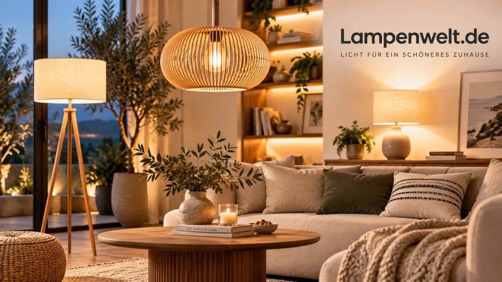 Modernes Wohnzimmer mit verschiedenen Lichtquellen für eine gemütliche und funktionale Beleuchtung