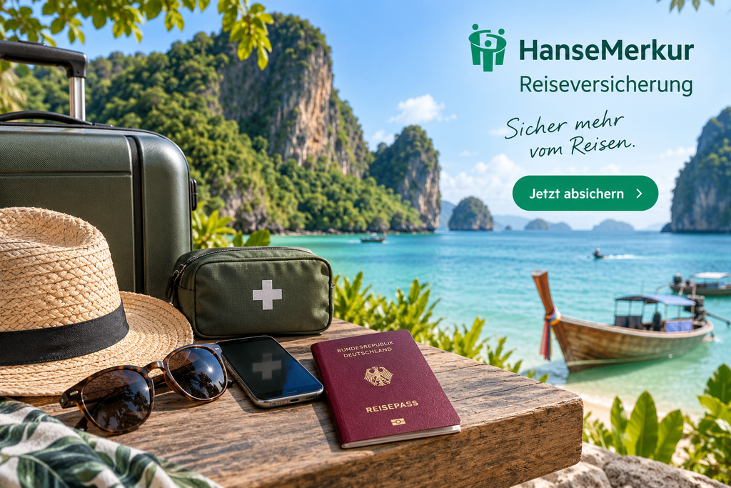 HanseMerkur Reiseversicherung mit Reisegepäck und Reiseapotheke für eine Thailand-Reise