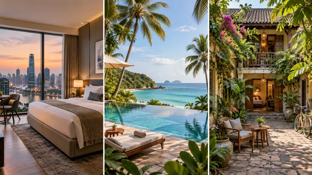 Vergleich von Hotel, Resort und Guesthouse als Unterkünfte für eine Thailand-Reise