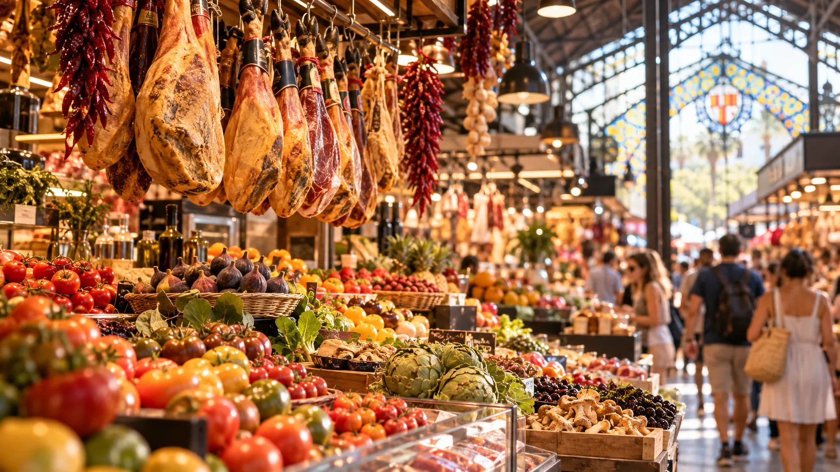 Lebendige Marktstände mit frischen Lebensmitteln in Barcelona