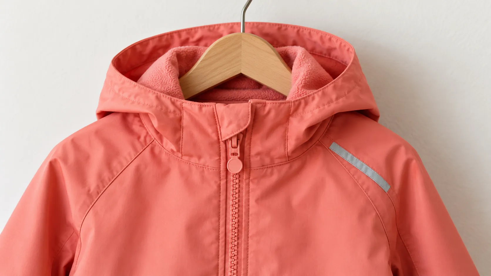 Kinderjacke mit Reißverschluss, Kinnschutz und reflektierendem Detail ohne Kapuzenkordel