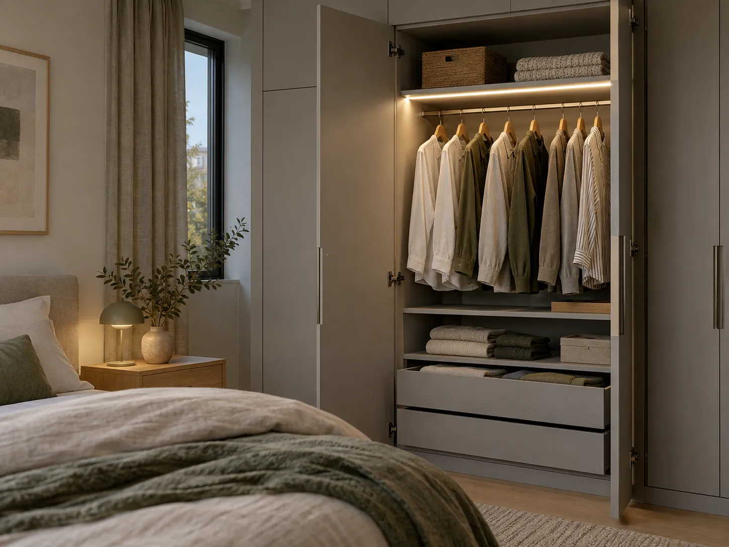 Innenbeleuchtung in einem geöffneten Kleiderschrank
