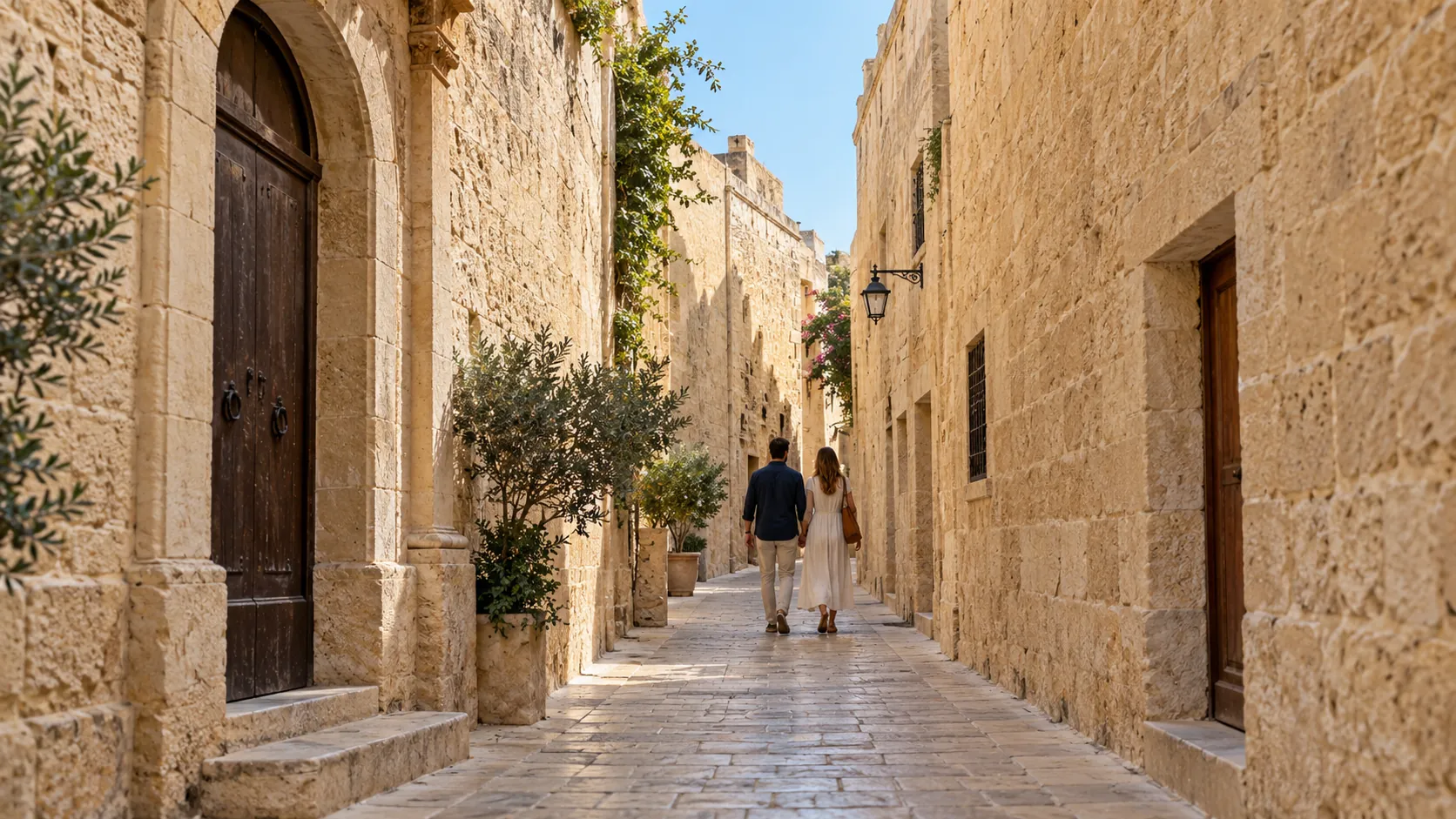 Historische Gasse mit hellen Steinwänden – symbolische KI-Illustration