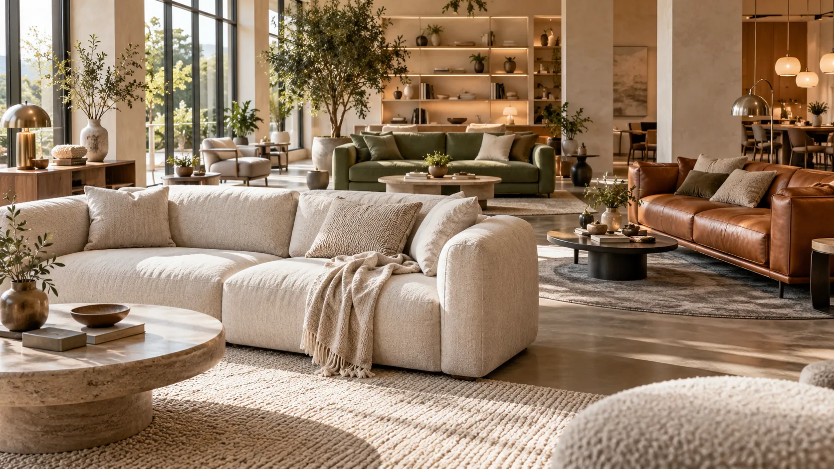 Verschiedene Sofafarben und Formen in einem hellen Showroom